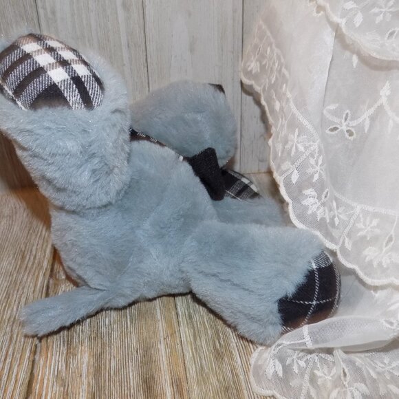 PLUSH PUPPY SMALL STUFFED ANIMAL GRAY WITH PLAID PAWS * - Picture 8 of 8